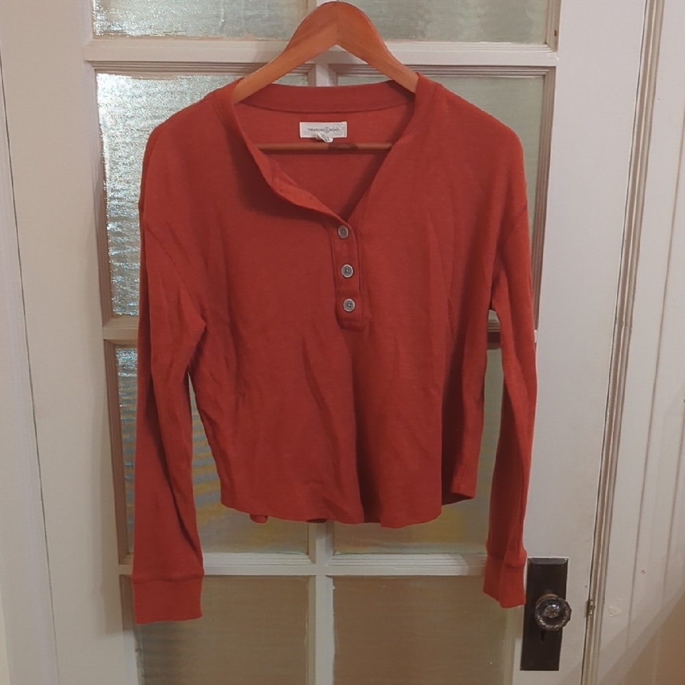 Treasure & Bond Orange Long Sleeve Crop Button Down Shirt